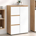 Meuble de rangement salle de bain TOMI 3 tiroirs avec placard imitation hêtre et blanc