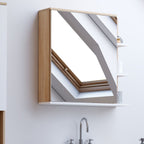 Meuble de rangement suspendu avec miroir et étagères pour salle de bain TOMI, décor hêtre et blanc