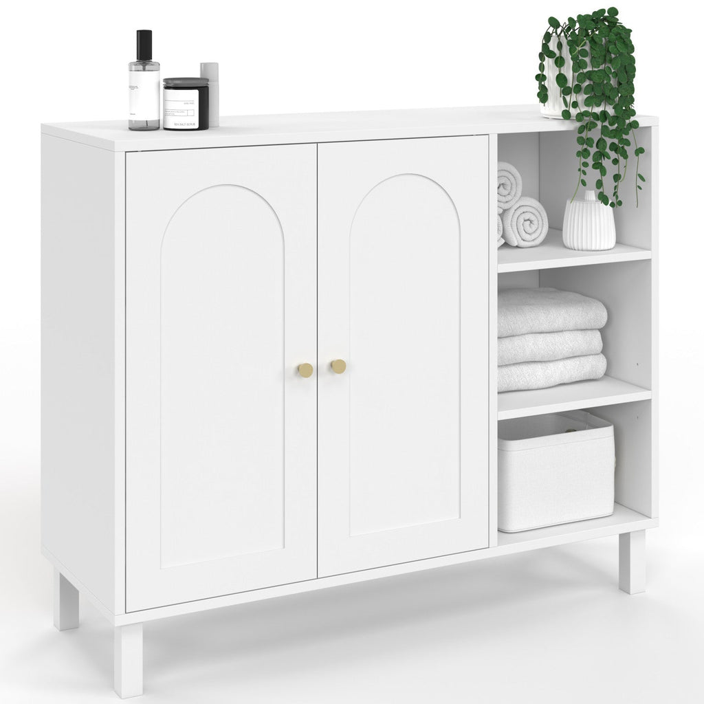 Meuble de salle de bain, meuble de rangement salon, entrée ARSENE 3 étagères avec placard bois blanc