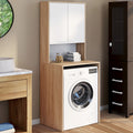 Meuble sur lave-linge WALLIS avec placard, coloris bois façon hêtre et blanc