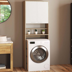 Meuble de rangement pour lave-linge ou WC WALLIS, blanc et hêtre