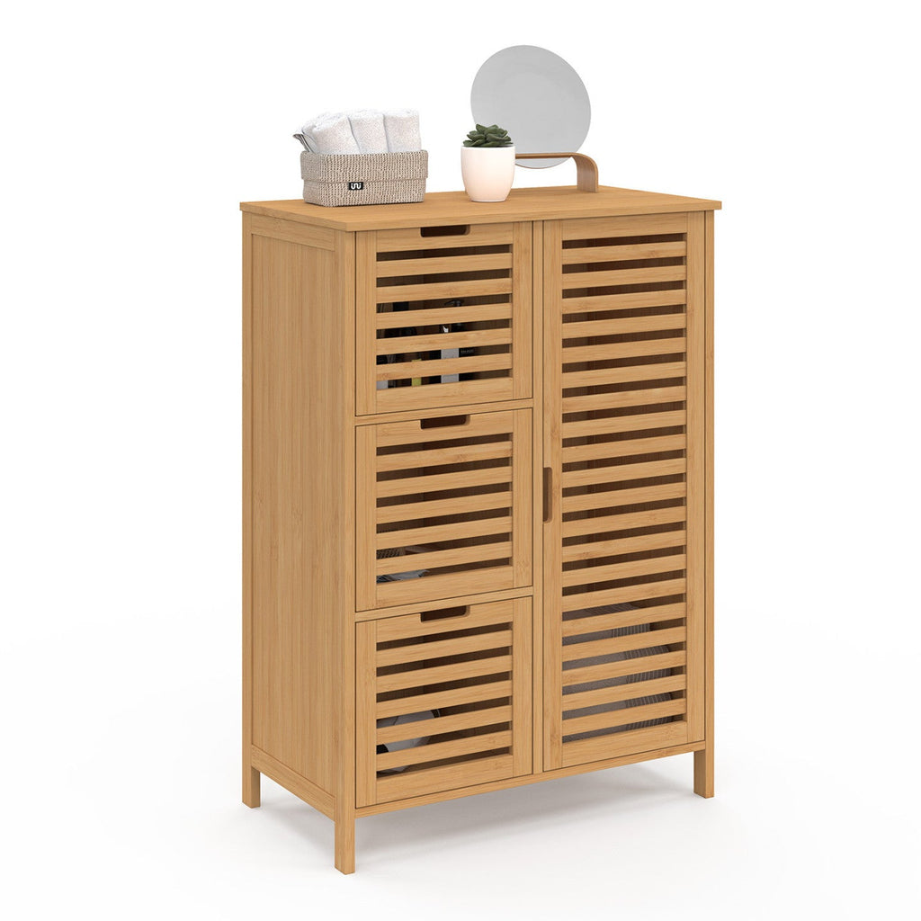 Meuble de rangement salle de bain en bambou BEA, 3 tiroirs avec placard