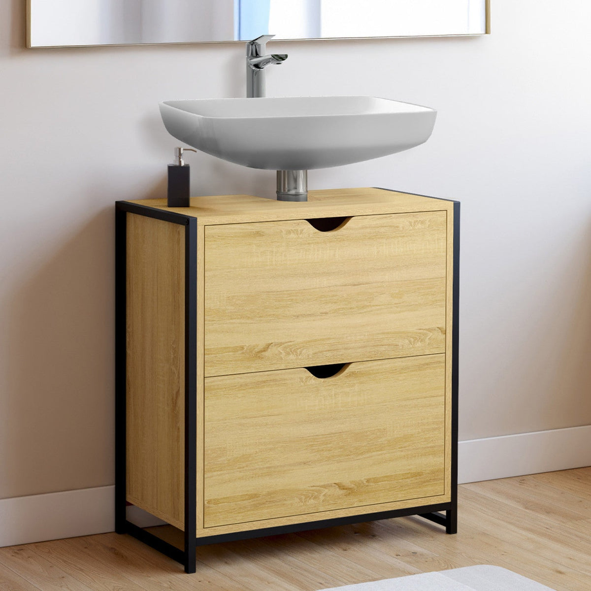 Meuble sous lavabo salle de bain 2 tiroirs DETROIT design industriel
