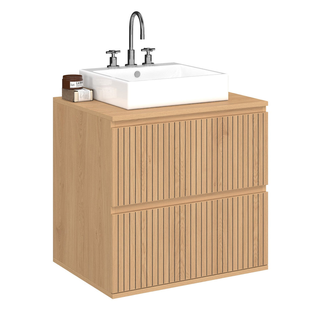 Meuble sous-vasque suspendu pour salle de bain VICTOR, 2 tiroirs effet lattes