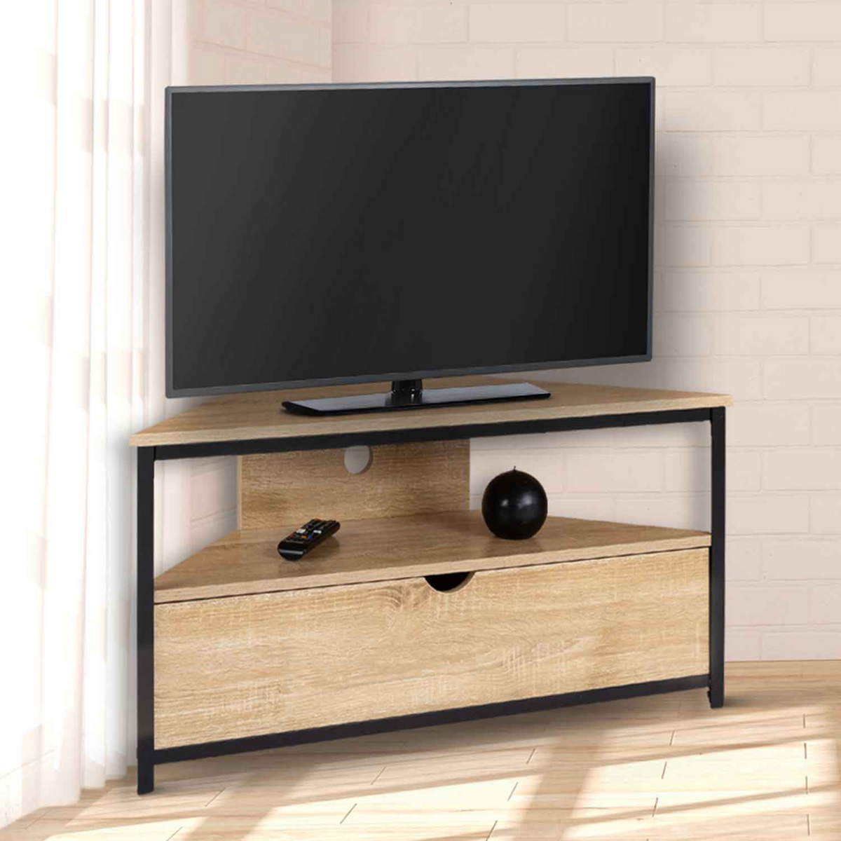 Meuble TV d'angle 100 cm DETROIT avec placard design industriel
