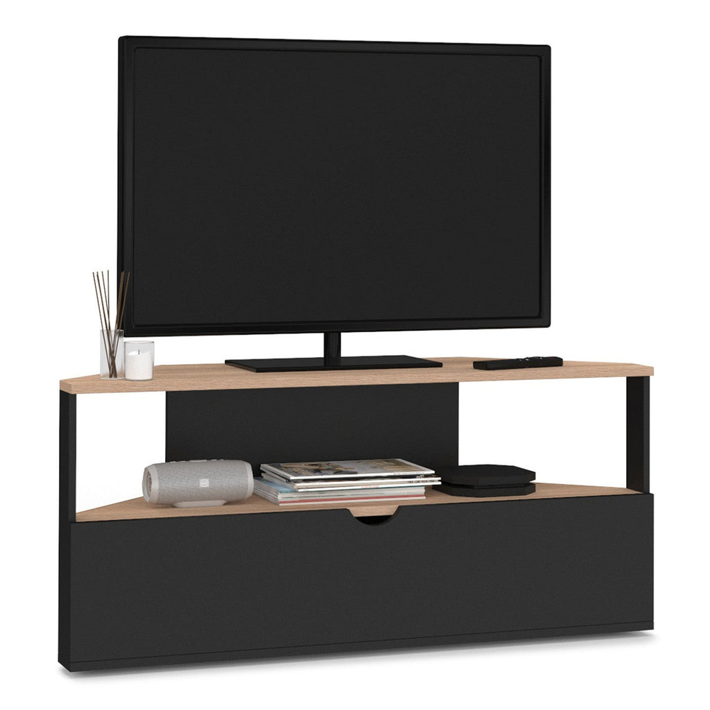 Meuble TV d'angle 100 cm ELI aspect hêtre et noir