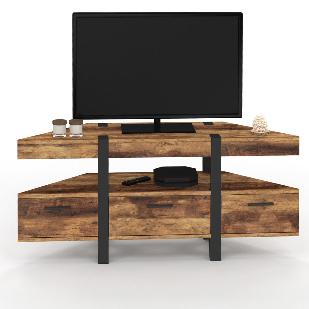 Meuble TV d'angle 110 cm AUSTRIA bois, pieds épingle, avec tiroirs