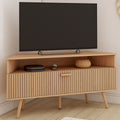 Meuble TV d'angle 110 cm JULIETTE 1 porte effet lattes coloris chêne