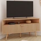 Meuble TV d'angle 110 cm JULIETTE 1 porte effet lattes coloris chêne