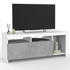 Meuble TV 110 cm MALO blanc et placard effet béton
