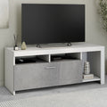 Meuble TV 110 cm MALO blanc et placard effet béton