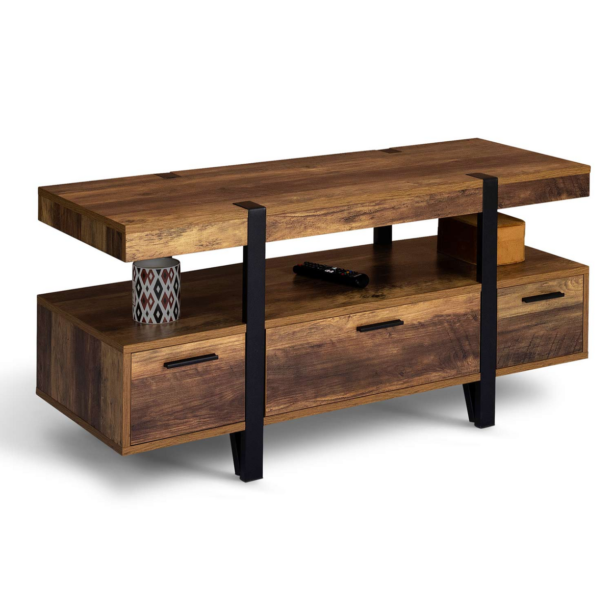 Meuble TV 113 cm AUSTRIA avec tiroirs en bois et pieds épingle