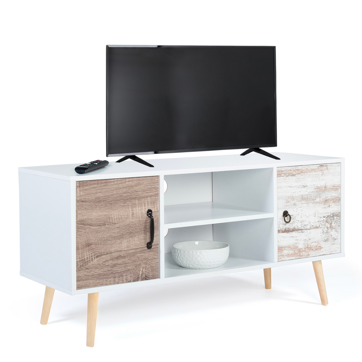 Meuble TV scandinave 113 cm BAHIA 2 portes
