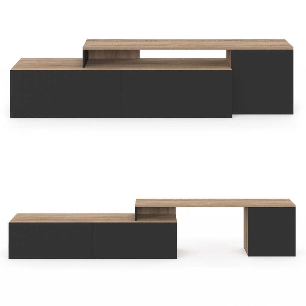 Meuble TV d'angle modulable et rotatif 140-180 cm BASILE bois et noir
