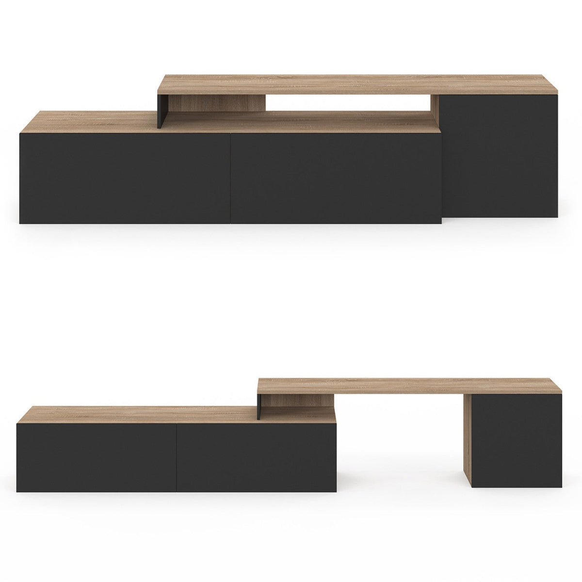 Meuble TV d'angle modulable et rotatif 140-180 cm BASILE bois et noir