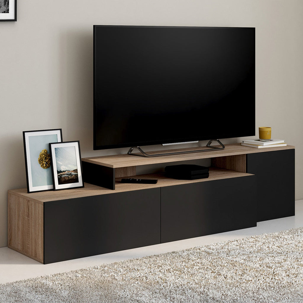 Meuble TV d'angle modulable et rotatif 140-180 cm BASILE bois et noir