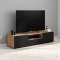 Meuble TV 140 cm ELI aspect hêtre et portes noires
