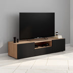 Meuble TV 140 cm ELI aspect hêtre et portes noires