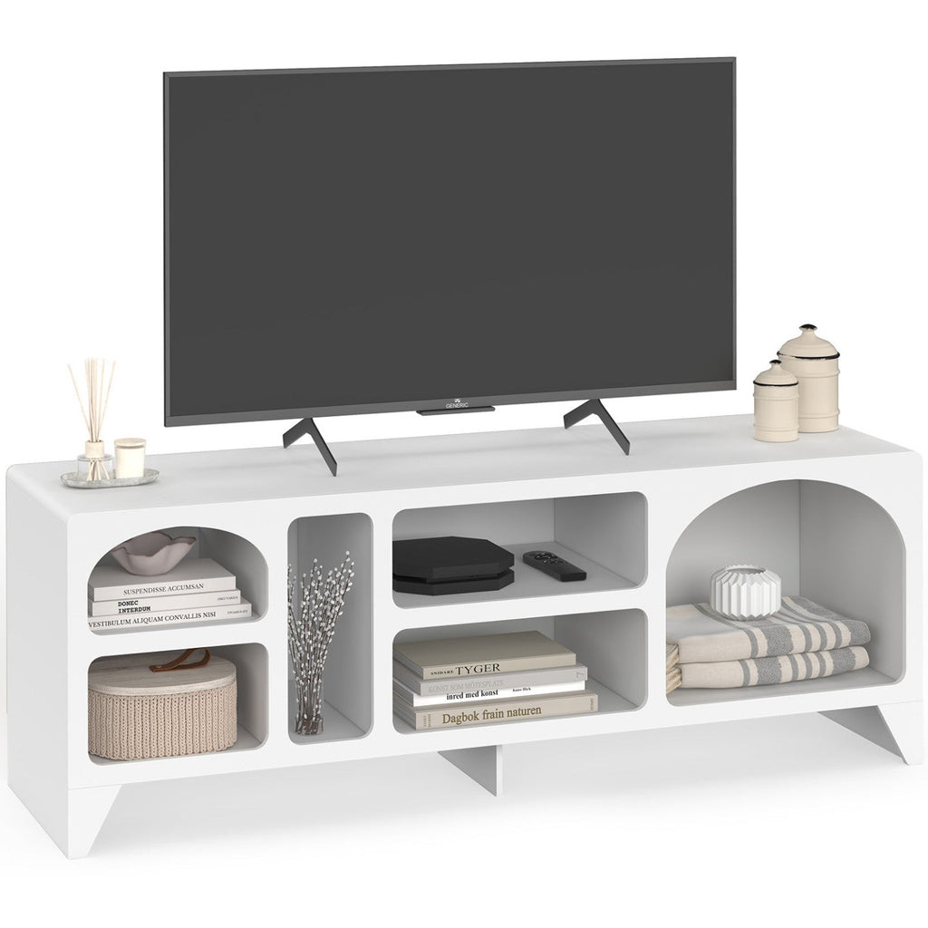 Meuble TV 140 cm organique ALESIA 6 niches bois blanc