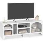 Meuble TV 140 cm organique ALESIA 6 niches bois blanc