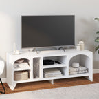 Meuble TV 140 cm organique ALESIA 6 niches bois blanc