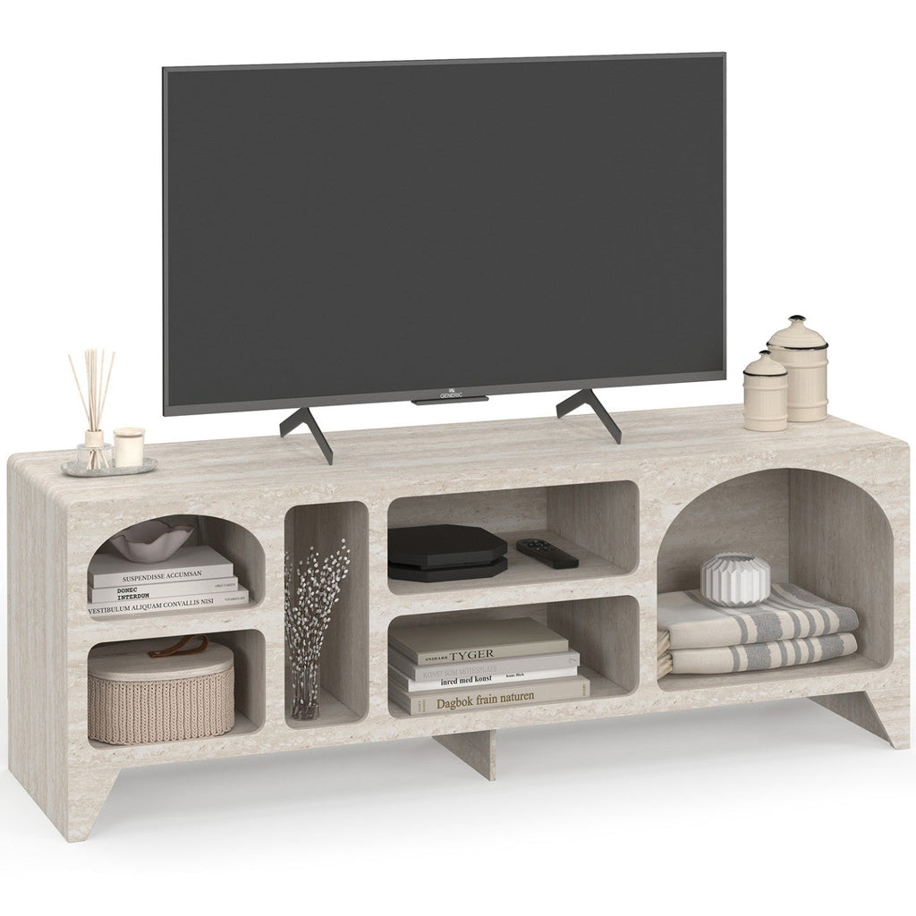 Meuble TV 140 cm organique ALESIA 6 niches bois effet travertin