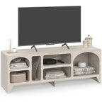 Meuble TV 140 cm organique ALESIA 6 niches bois effet travertin