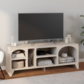 Meuble TV 140 cm organique ALESIA 6 niches bois effet travertin