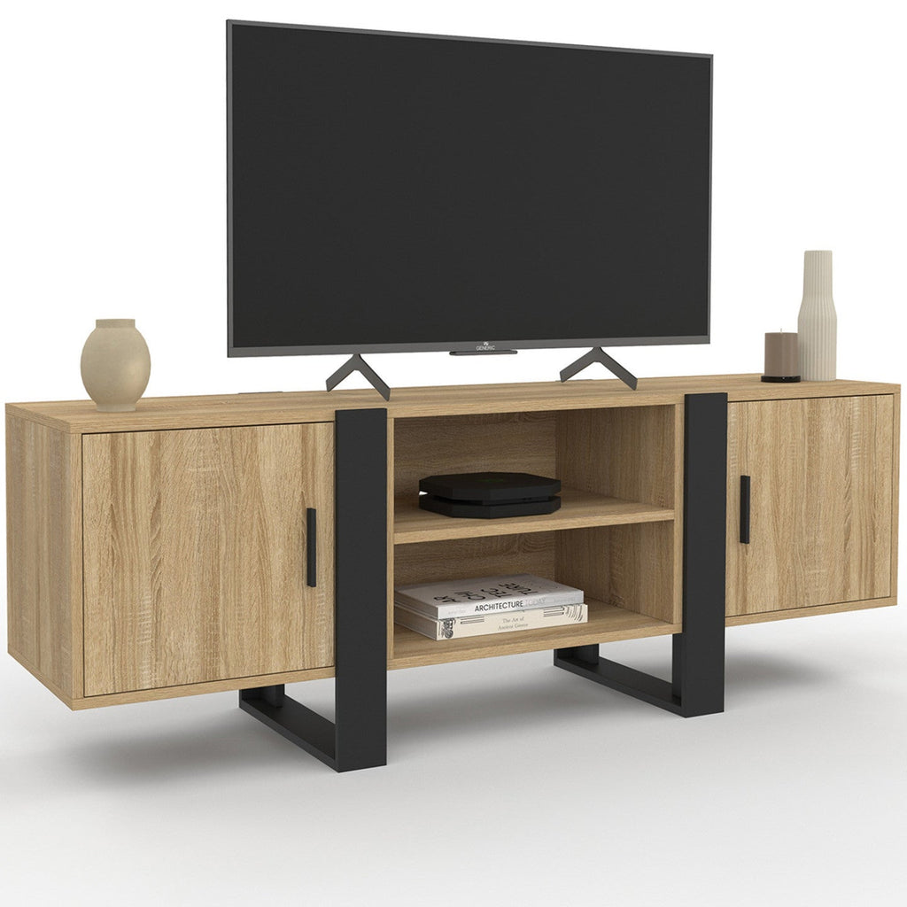 Meuble TV 140 cm PHOENIX 2 portes bois et noir