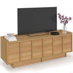 Meuble TV 140 cm ROSIE 3 portes aspect hêtre design minimaliste