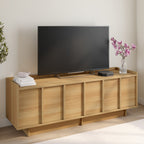 Meuble TV 140 cm ROSIE 3 portes aspect hêtre design minimaliste