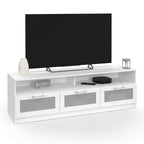 Meuble TV 140 cm VITO portes givrées blanc