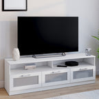 Meuble TV 140 cm VITO portes givrées blanc