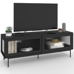 Meuble TV 140 cm ZINEB 2 portes coulissantes vitrées façade cannelée noir
