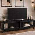 Meuble TV 140 cm ZINEB 2 portes coulissantes vitrées façade cannelée noir