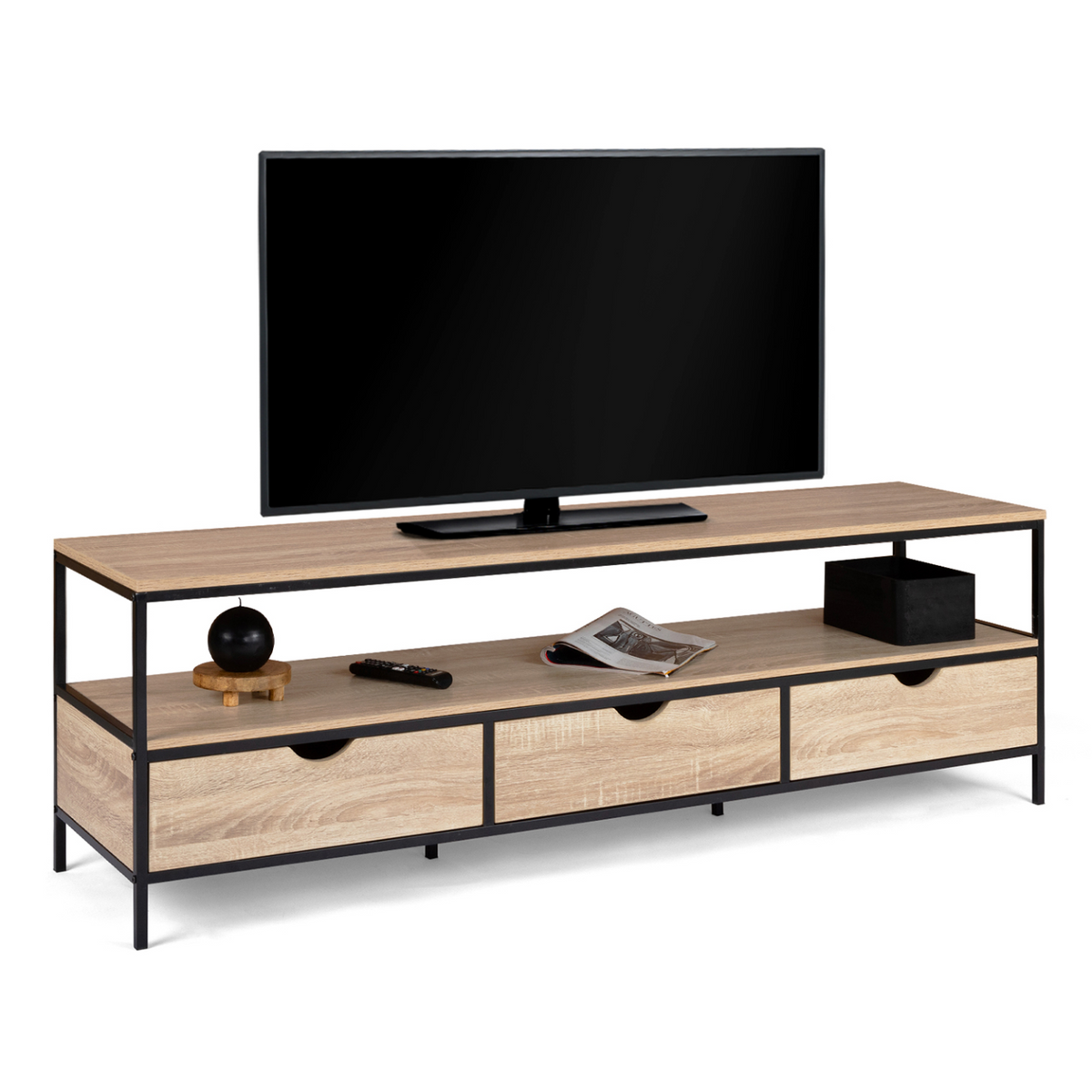 Meuble TV 160 cm DETROIT 3 tiroirs style industriel