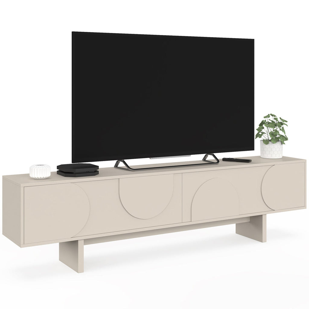 Meuble TV 180 cm ARVIN 2 portes avec reliefs arrondis bois coloris beige