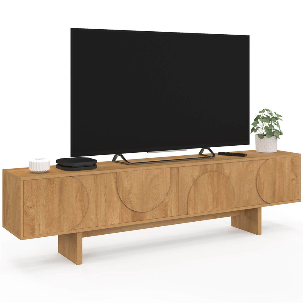 Meuble TV 180 cm ARVIN 2 portes avec reliefs arrondis bois clair
