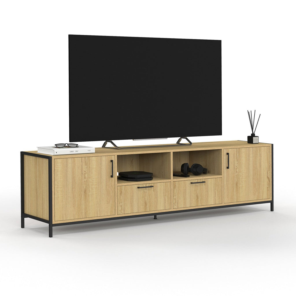 Meuble TV 180 cm DETROIT 2 portes 2 tiroirs design industriel