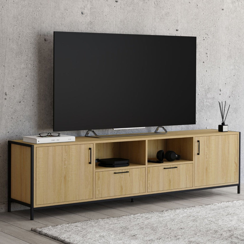 Meuble TV 180 cm DETROIT 2 portes 2 tiroirs design industriel