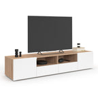 Meuble TV 180 cm ELI aspect hêtre et portes blanches