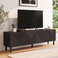 Meuble TV 180 cm HIMARA 2 portes à lattes géométriques bois noir