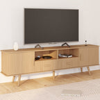 Meuble TV 180 cm JULIETTE 2 portes et 2 tiroirs à lattes tasseaux bois coloris chêne