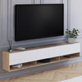 Meuble TV suspendu 180 cm ELIO, 2 portes, avec étagère, coloris bois et blanc