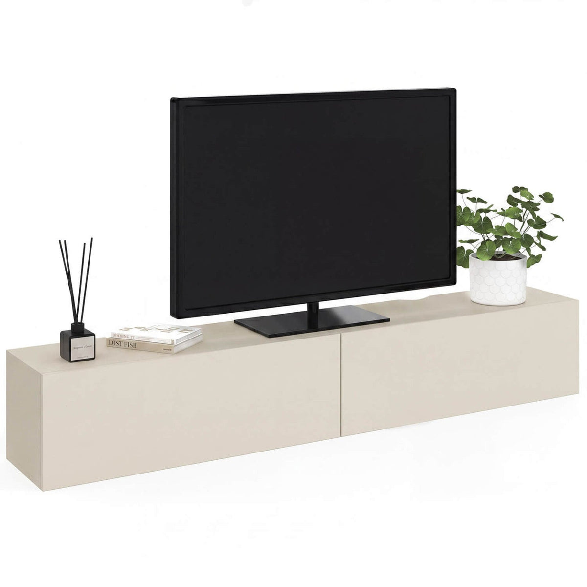 Meuble TV suspendu ELIO 180 cm, 2 portes, beige