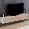 Meuble TV suspendu ELIO 180 cm, 2 portes, blanc et bois