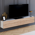 Meuble TV suspendu ELIO 180 cm, 2 portes, blanc et bois