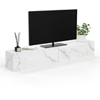 Meuble TV suspendu 180 cm ELIO, 2 portes, effet bois et marbre