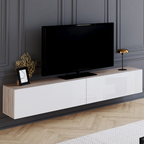 Meuble TV suspendu 180 cm ELIO, 2 portes, bois et blanc