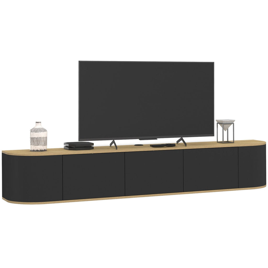 Meuble TV suspendu 180 cm LEORA 3 portes bois et noir